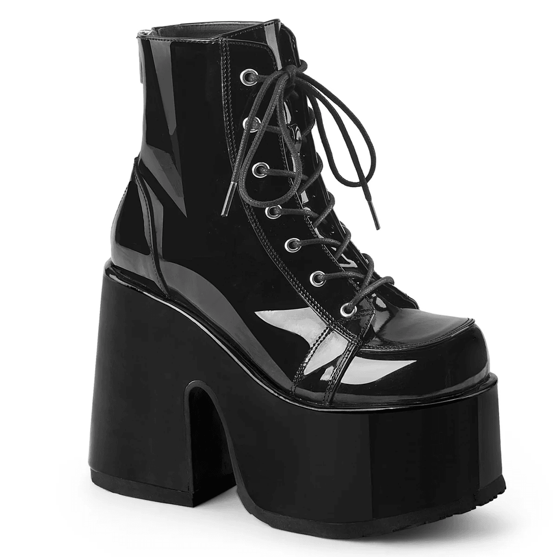 Demonia Cult Camel-203 Black Patent
