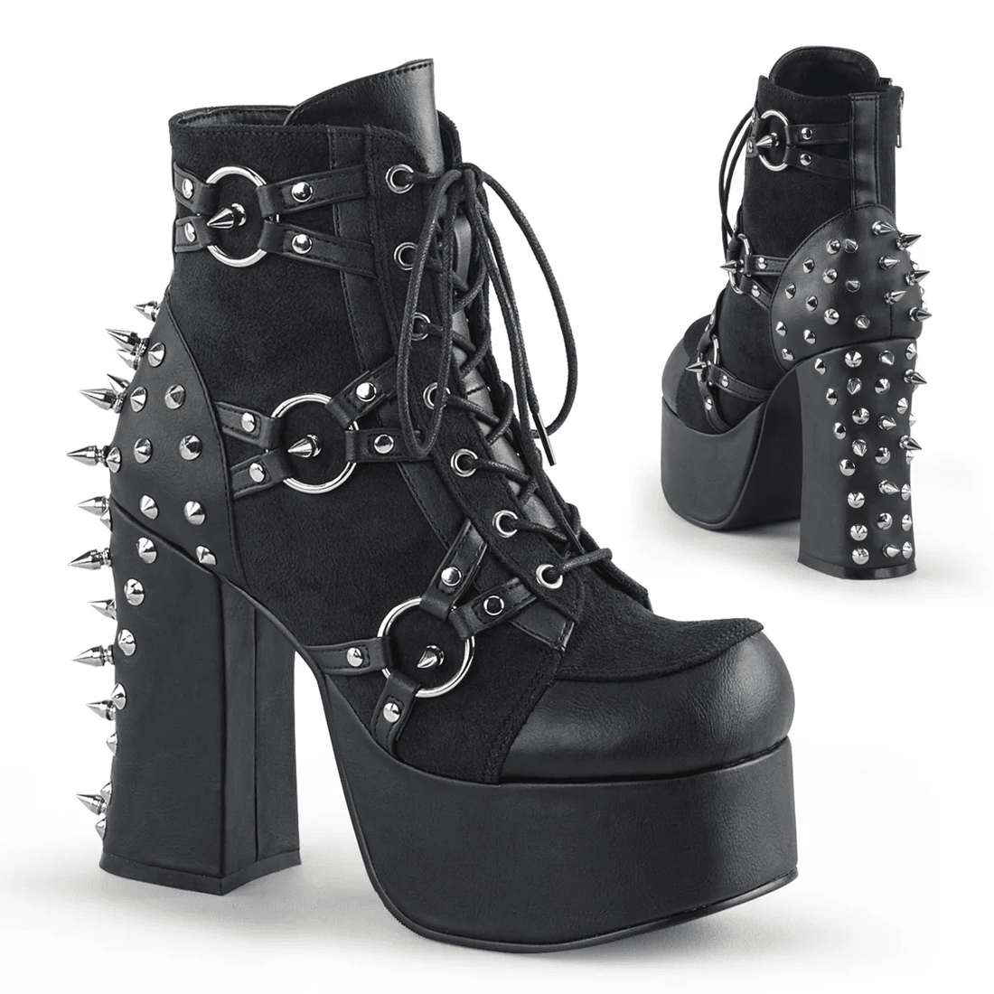Demonia Cult Charade-100 Black Vegan Leather-Suede