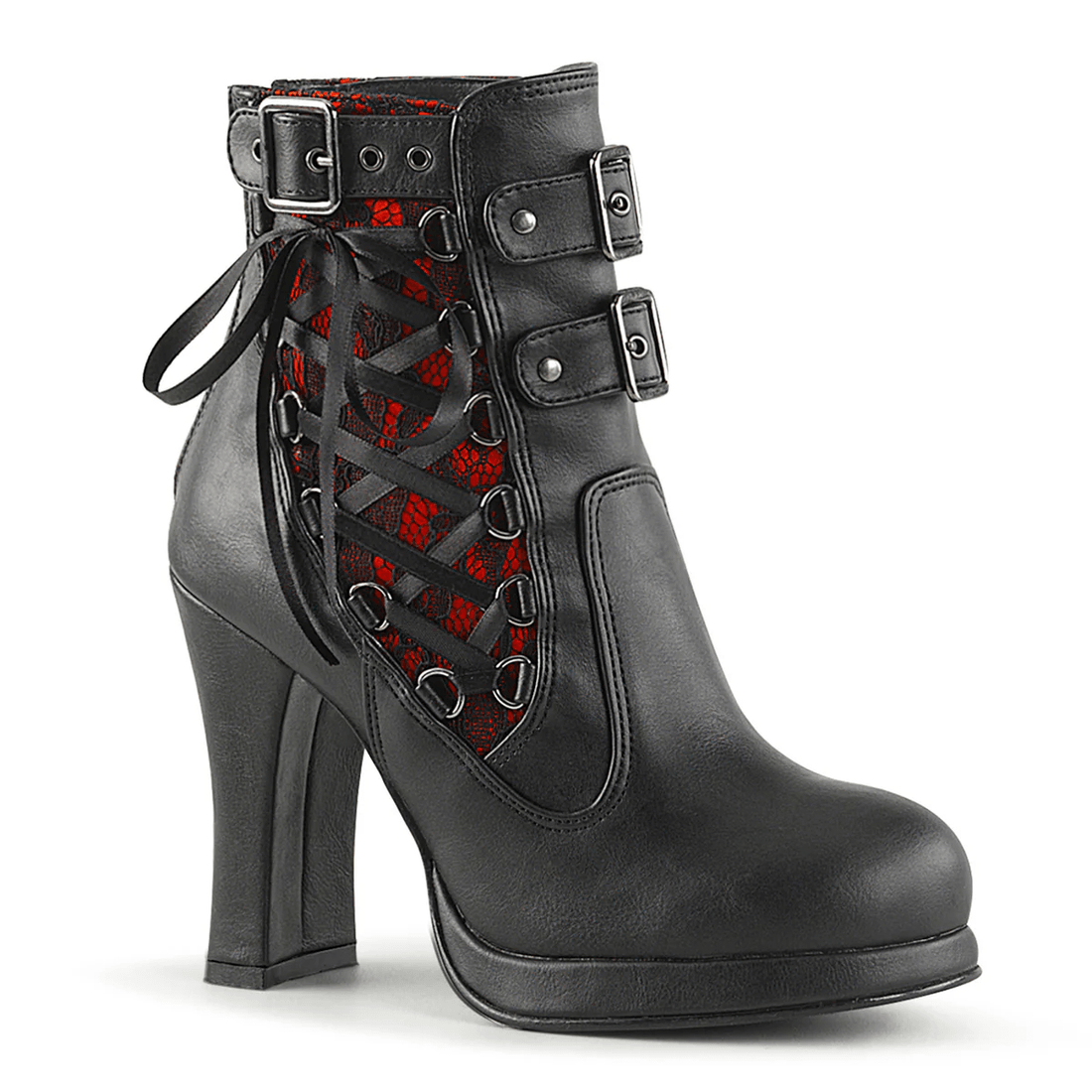 Demonia Cult Crypto-51 Black-Red Lace Vegan Leather