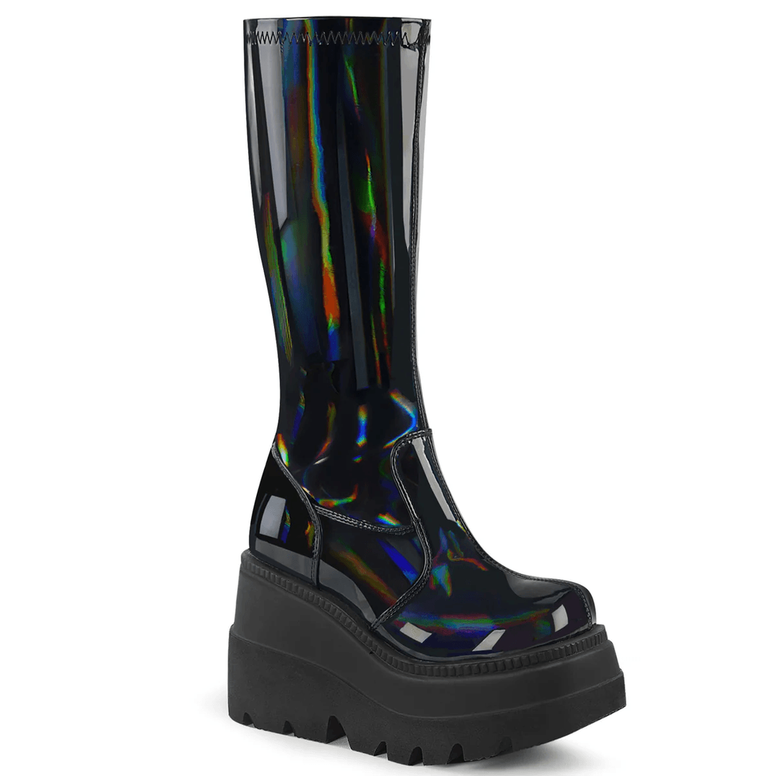 Demonia Cult Shaker-65 Stretch Black Patent Holo