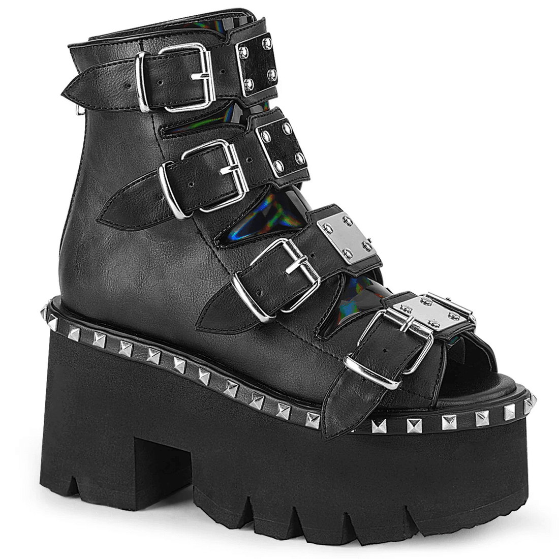 Demonia Cult Ashes-70 Black Vegan Leather & Hologram
