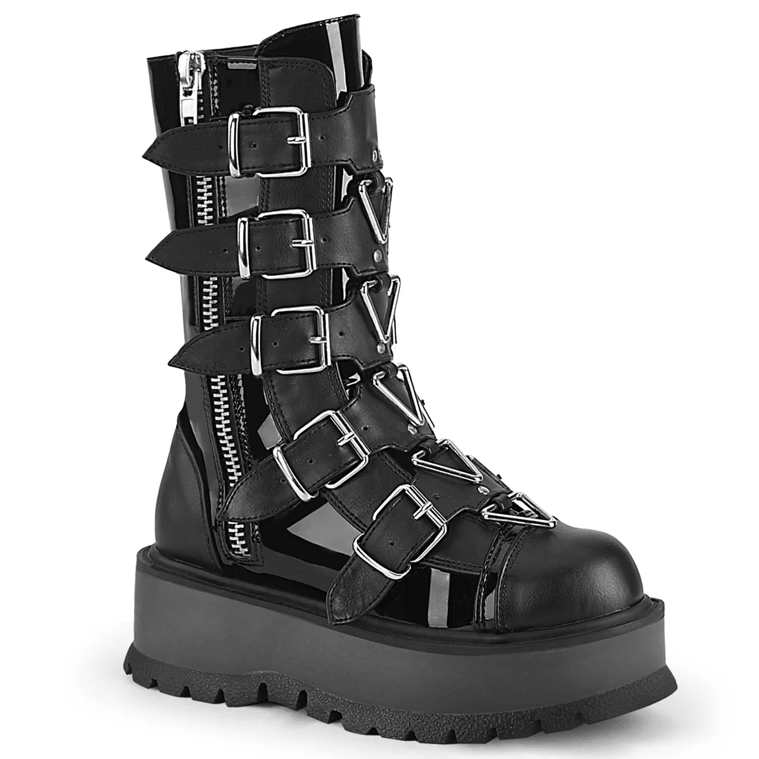 Demonia Cult Slacker-160 Black Patent-Vegan Leather