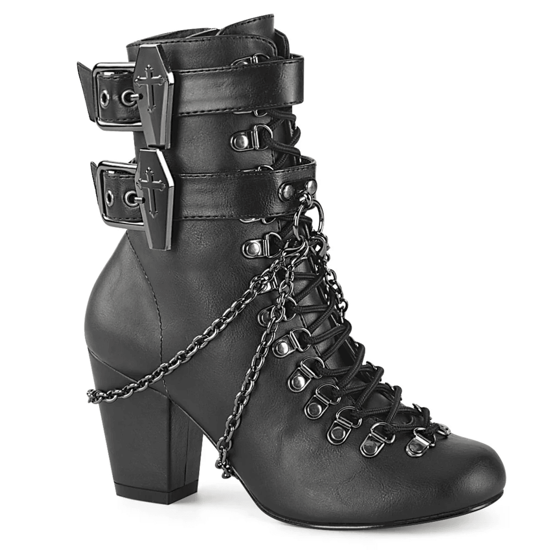 Demonia Cult Vivika-128 Black Vegan Leather