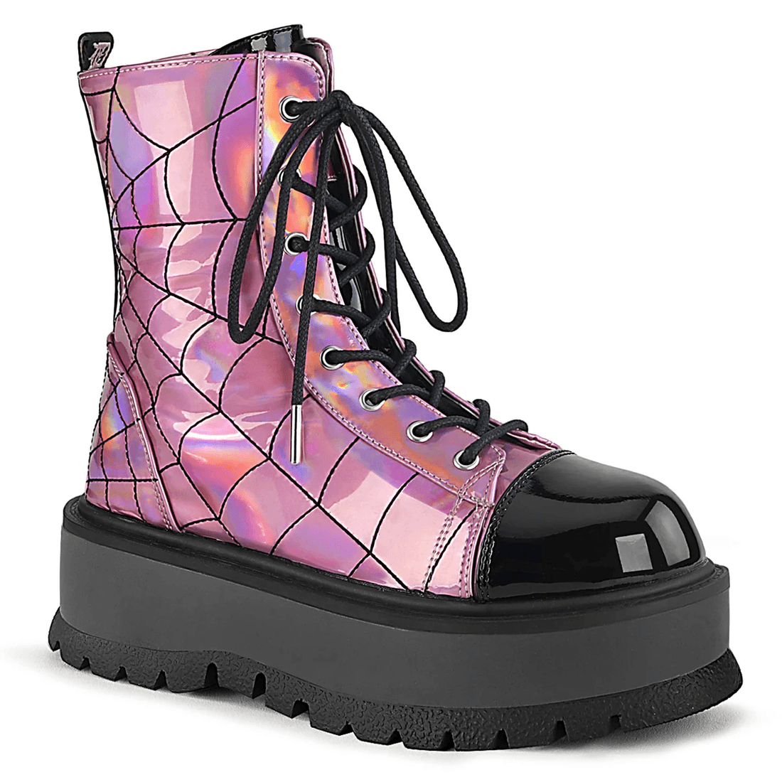 Demonia Cult Slacker-88 Pink Hologram-Black Patent