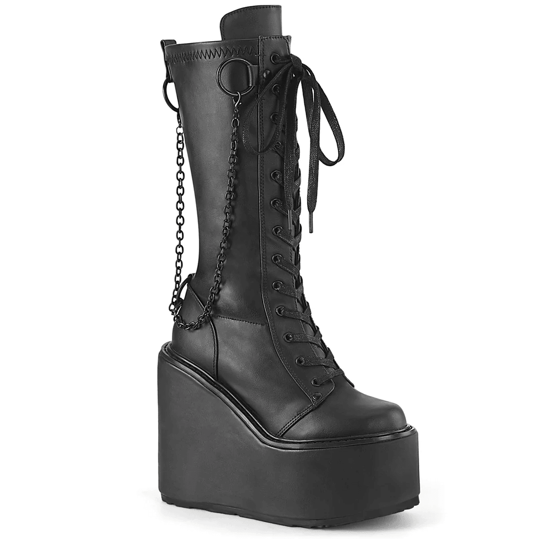 Demonia Cult Swing-150 Black Stretch Vegan Leather