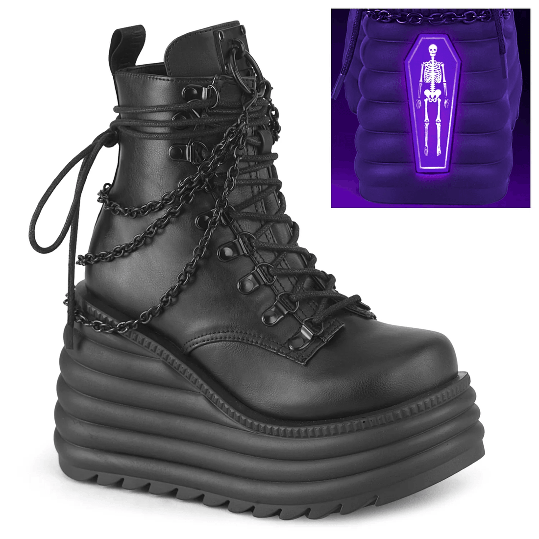 Demonia Cult Morte-65 Schwarzes Veganes Leder