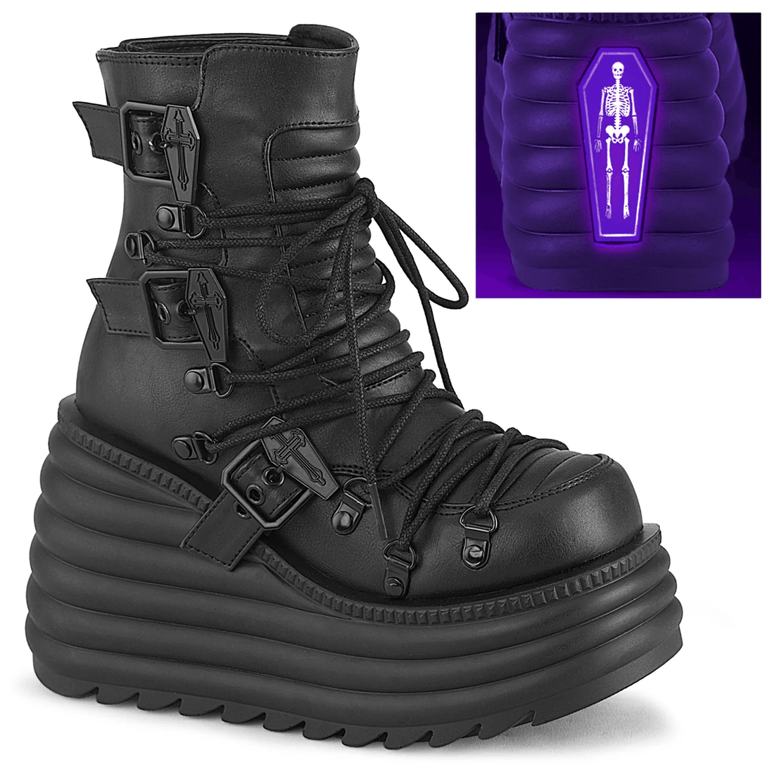 Demonia Cult Morte-68 Schwarzes Veganes Leder