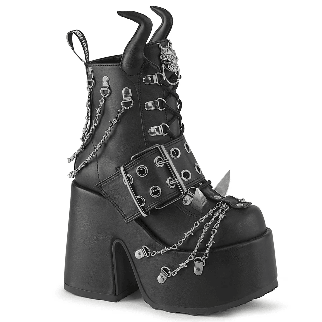 Demonia Cult Camel-64 Black Vegan Leather