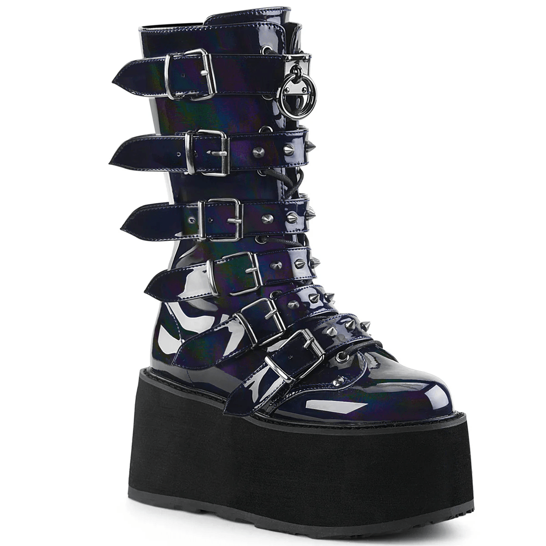 Demonia Cult Damned-225 Black Hologram Vegan Leather