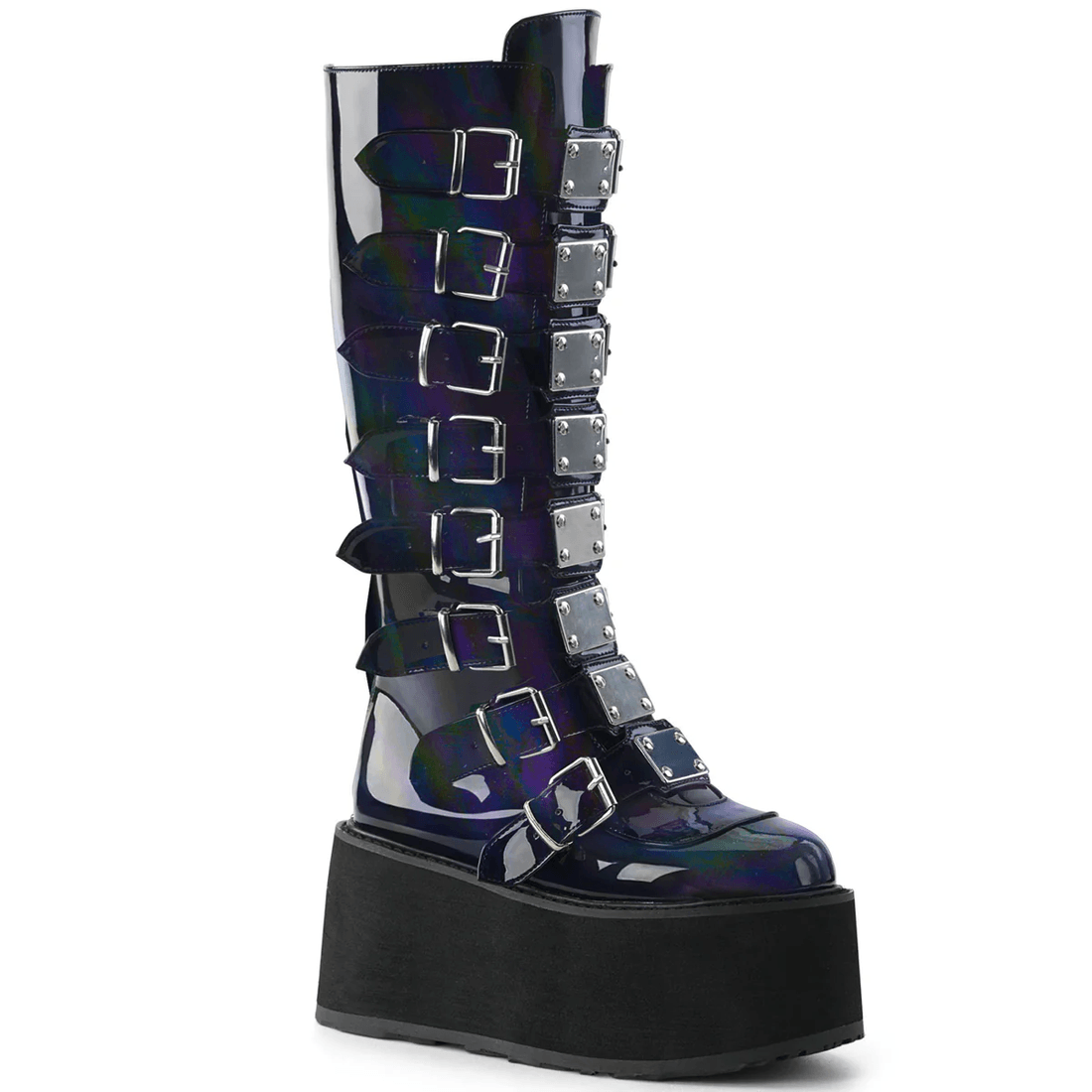 Demonia Cult Damned-318 Black Hologram Vegan Leather