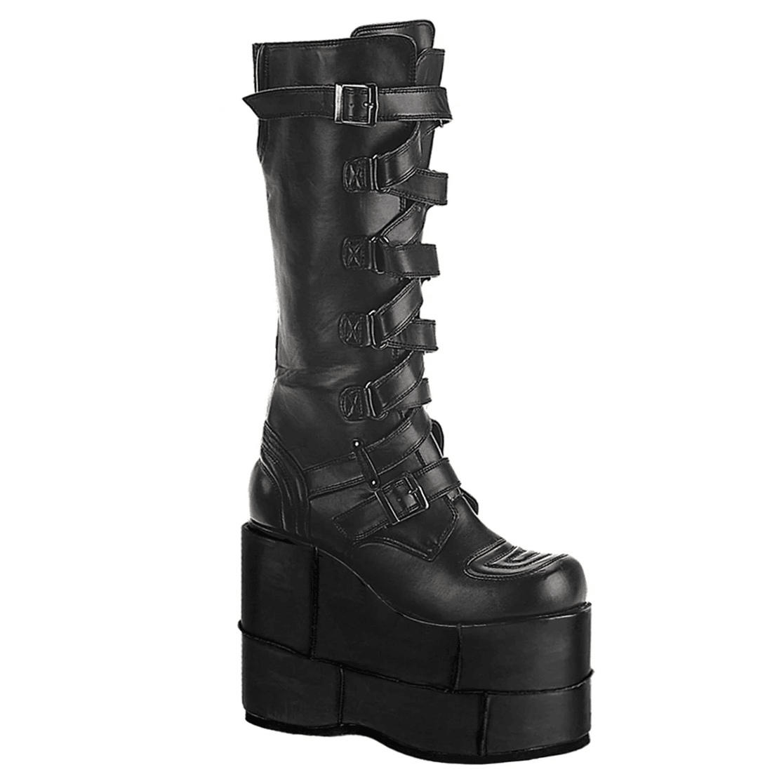 Demonia Cult Stack-308 Black Vegan Leather
