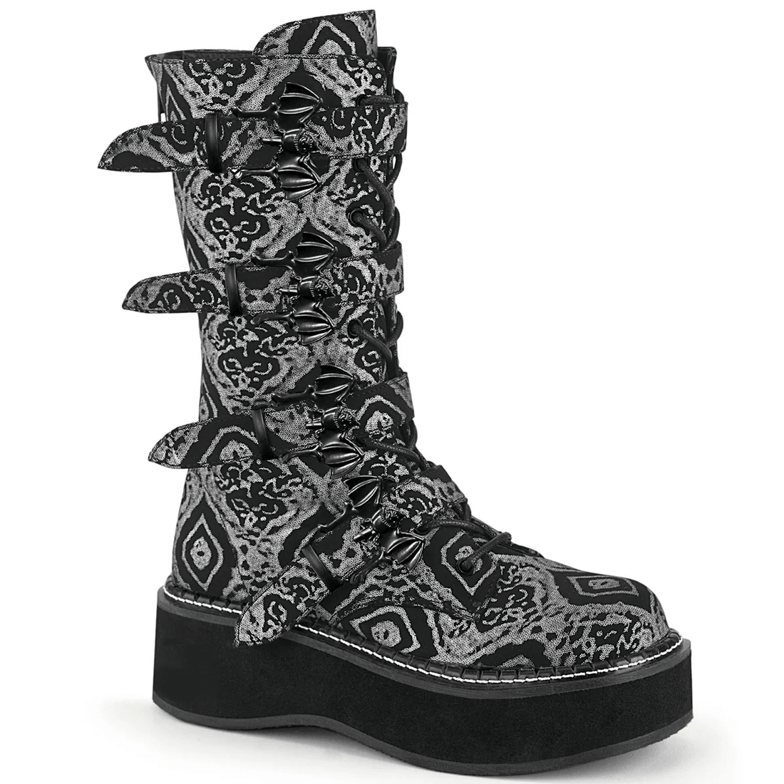 Demonia Cult Emily-322 Black-Silver Faux Nubuck Leather