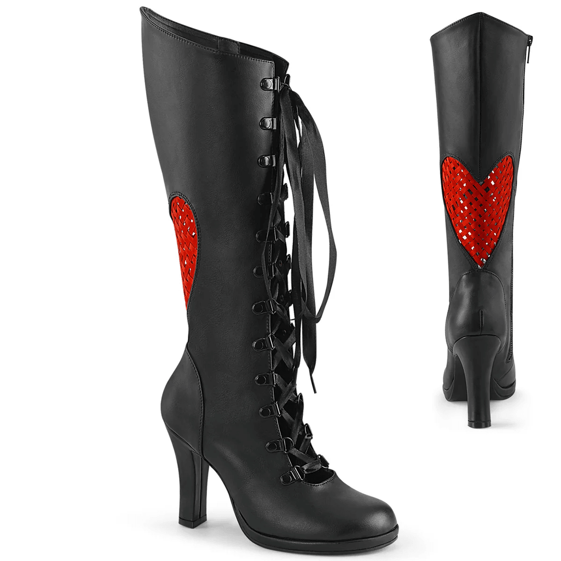 Demonia Cult Glam-243 Black Vegan Leather- Red Satin