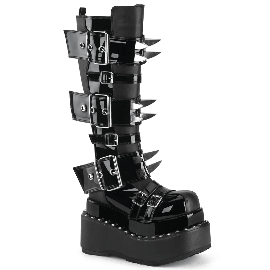 Demonia Cult Bear-215 Black Vegan Leather-Patent