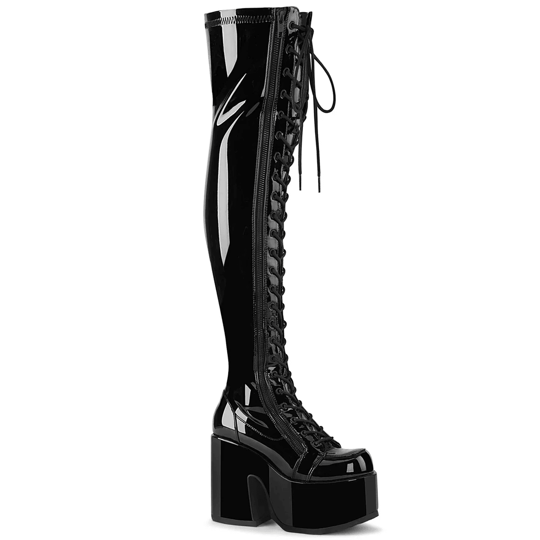 Demonia Cult Camel-300 Black Str Patent