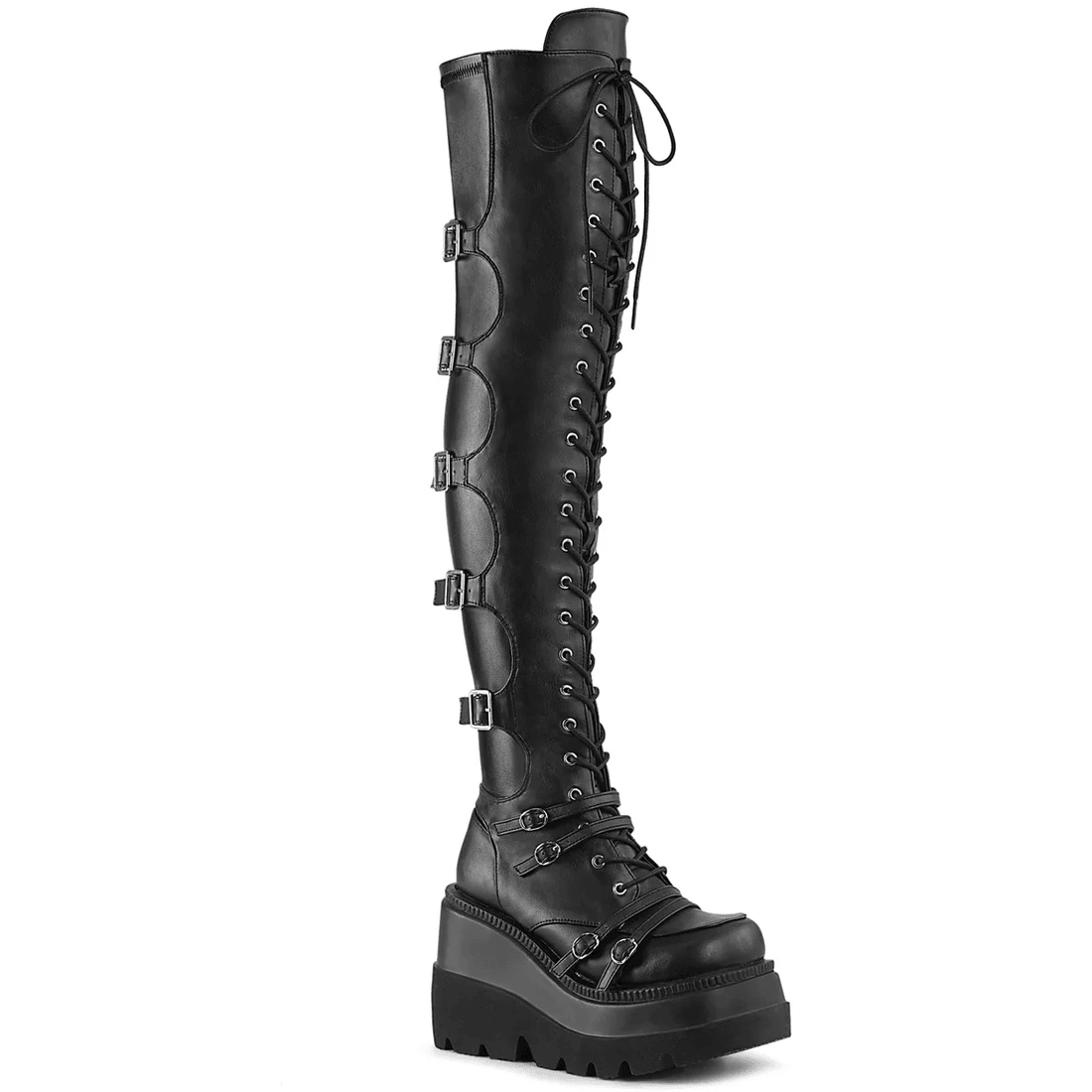Demonia Cult Shaker-350 Black Vegan Leather-Stretch