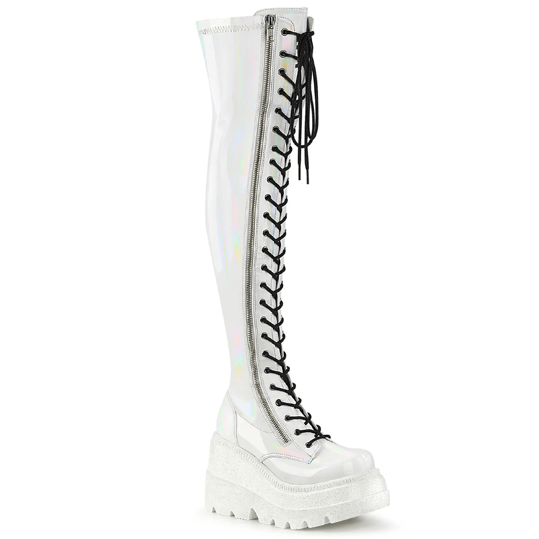 Demonia Cult Shaker-374 White Hologram Stretch Patent