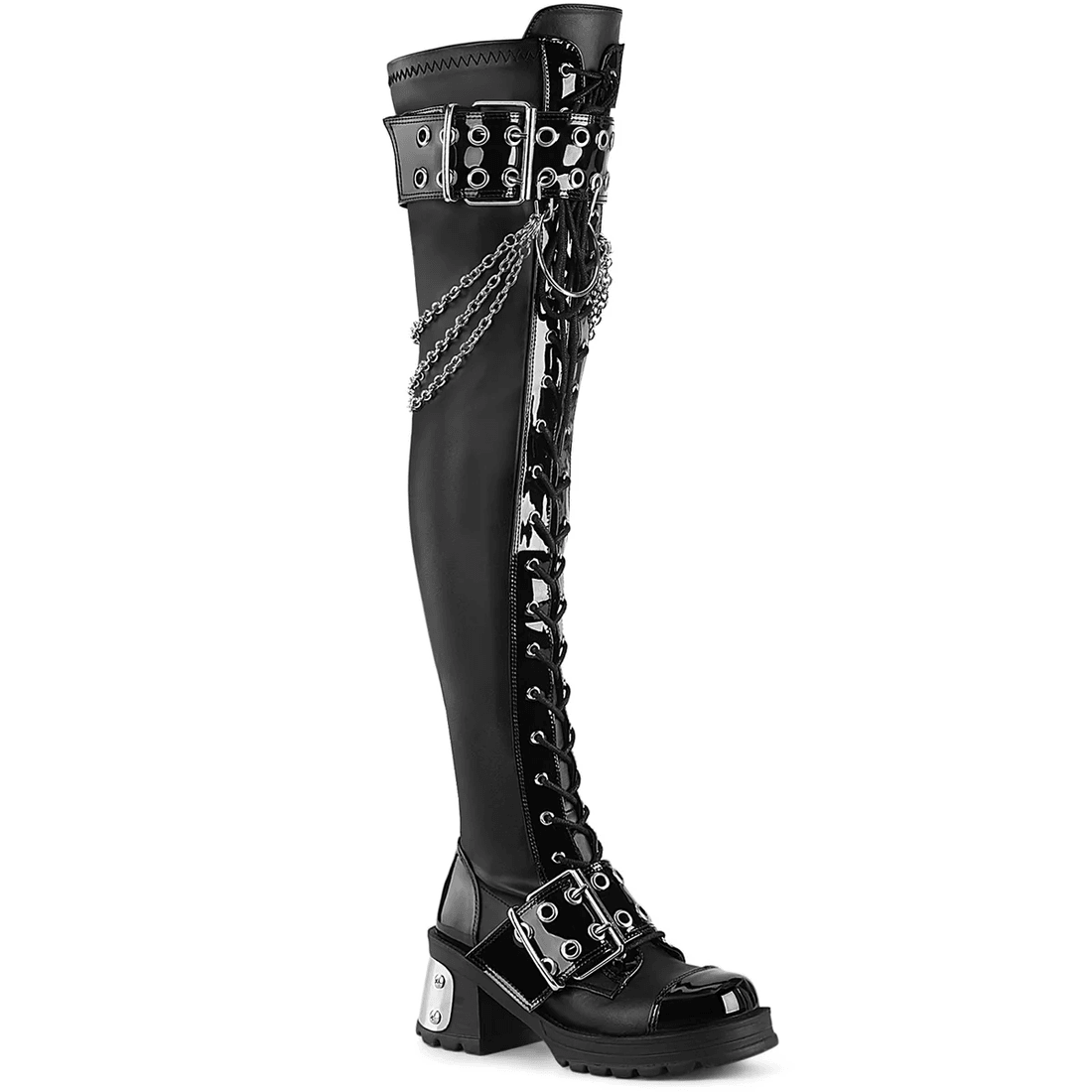 Demonia Cult Bratty-304 Black Stretch Vegan Leather