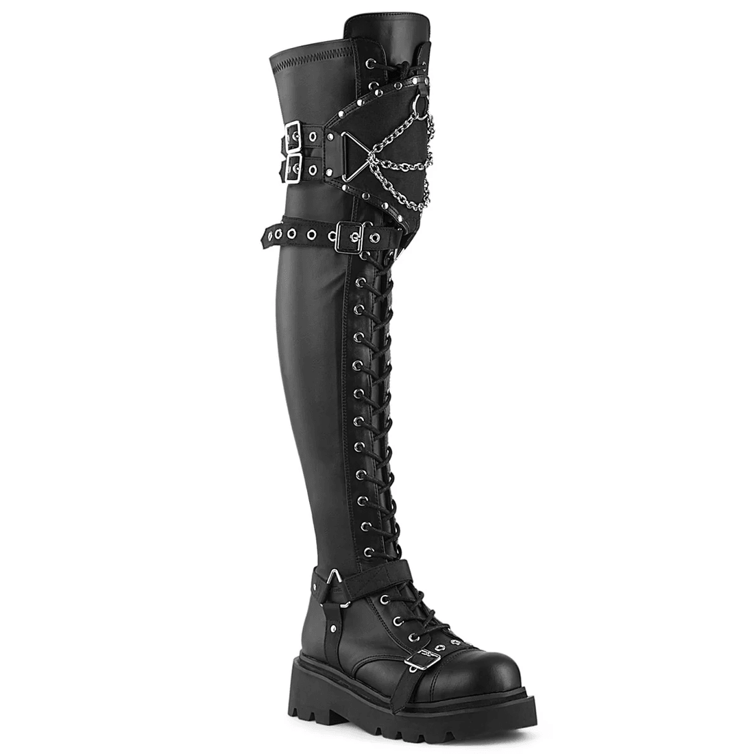 Demonia Cult Renegade-320 Black Stretch Vegan Leather