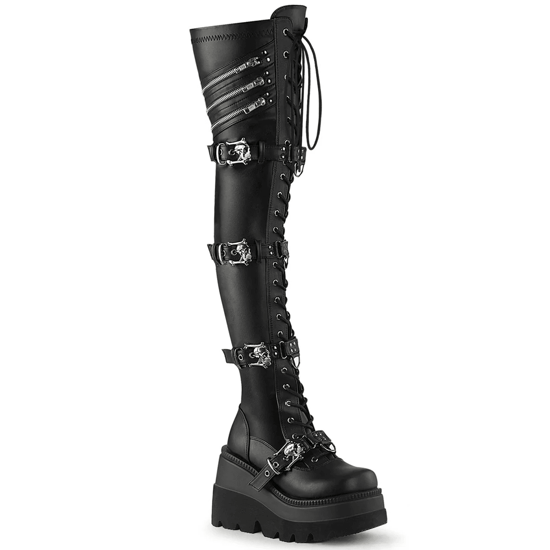 Demonia Cult Shaker-420 Black Stretch Vegan Leather