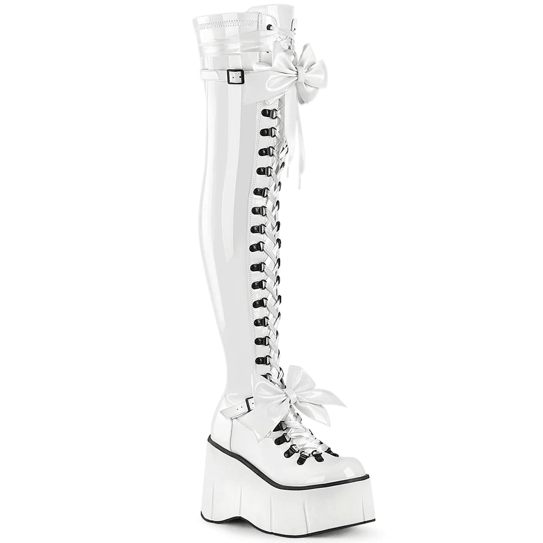 Demonia Cult Kera-303 White Stretch Patent