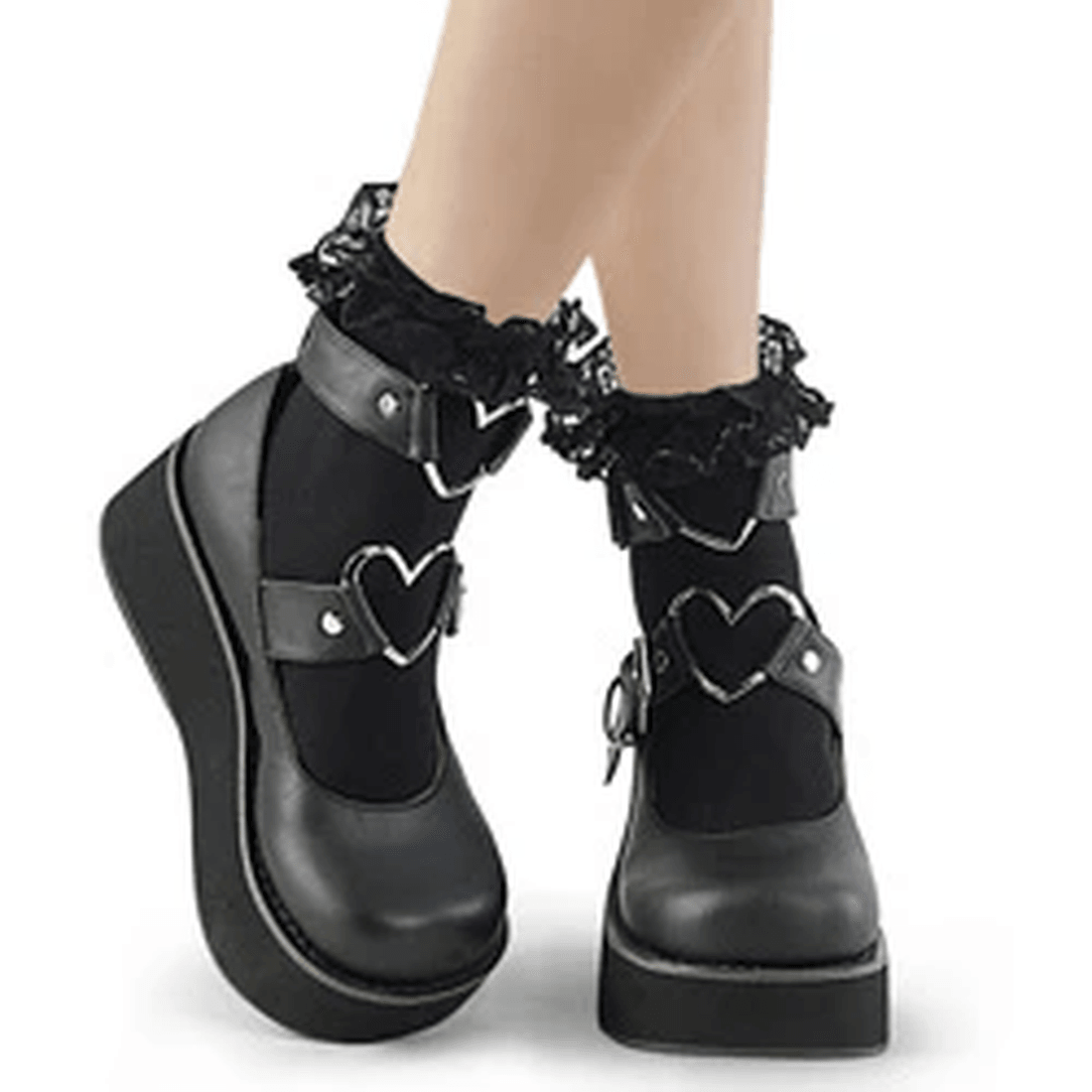 Demonia Cult Ruffle Lace Sock Black Nylon