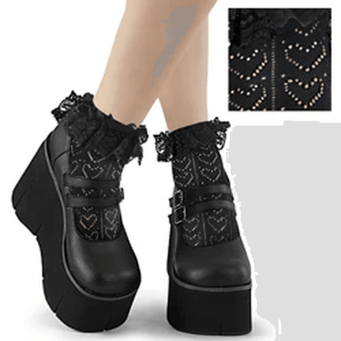 Demonia Cult Heart Net Ruffle Sock Black Nylon & Spandex