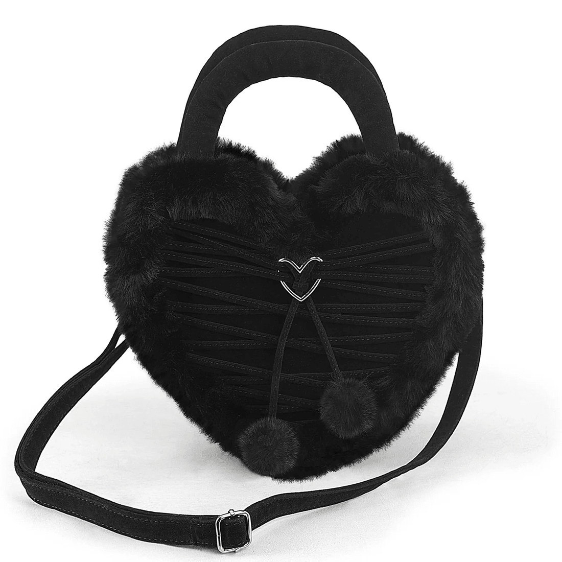 Demonia Cult Demonia Faux Fur Heart-Shaped Purse Black