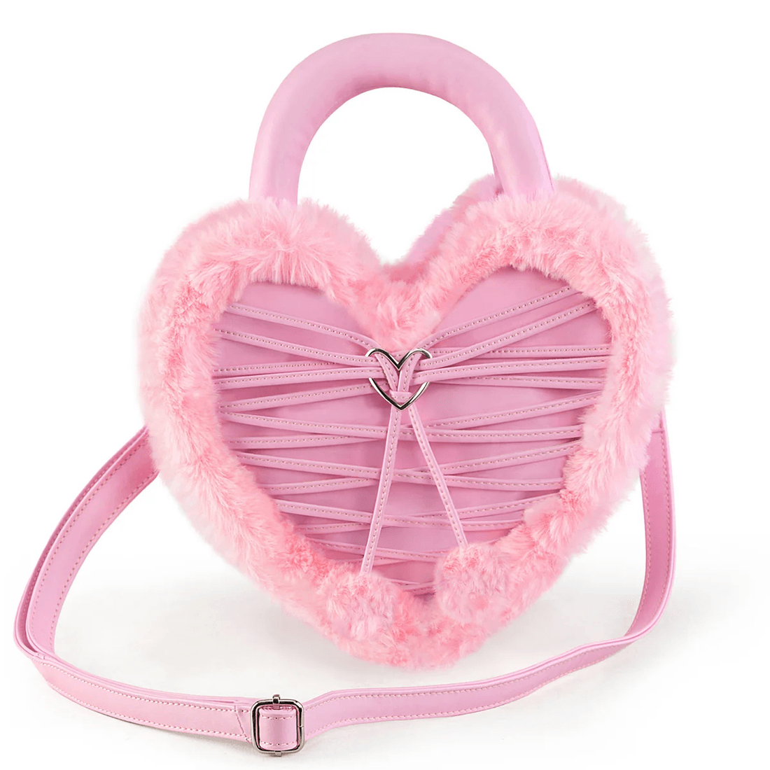 Demonia Cult Demonia Faux Fur Heart-Shaped Purse Baby Pink