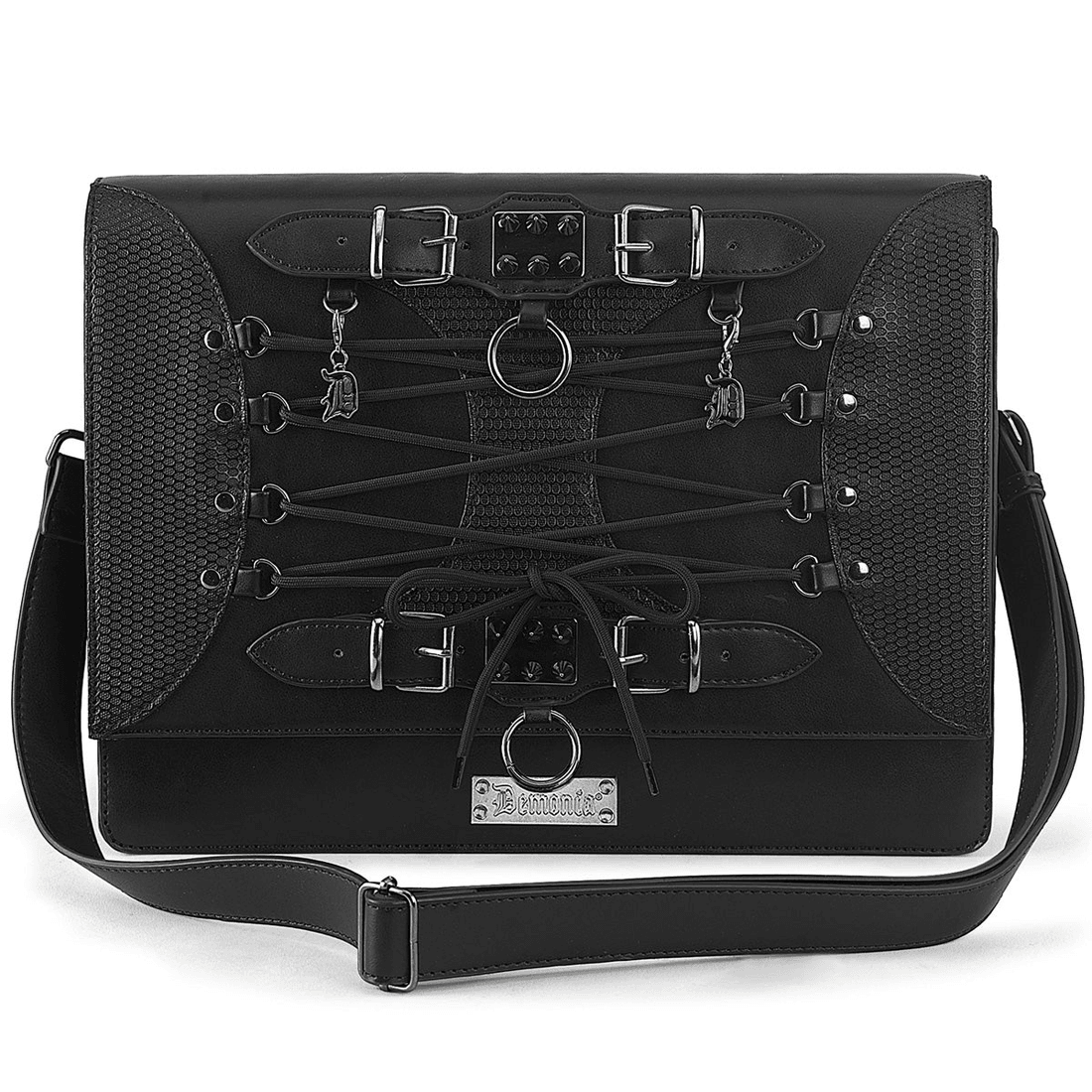Demonia Cult Demonia Vegan Leather Large Crossbody Bag Black