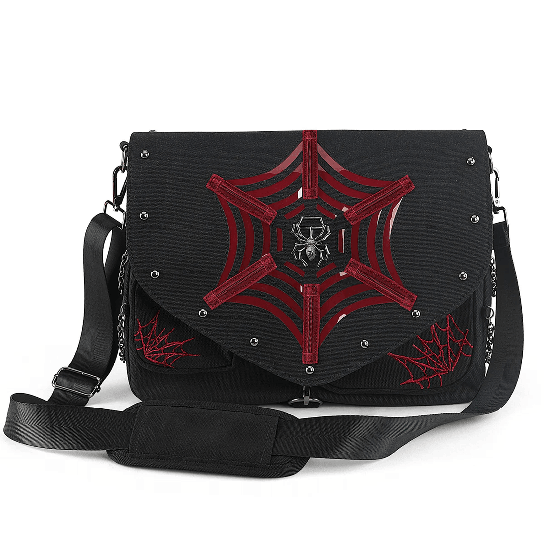 Demonia Cult Demonia Canvas Messenger Bag Black/Red