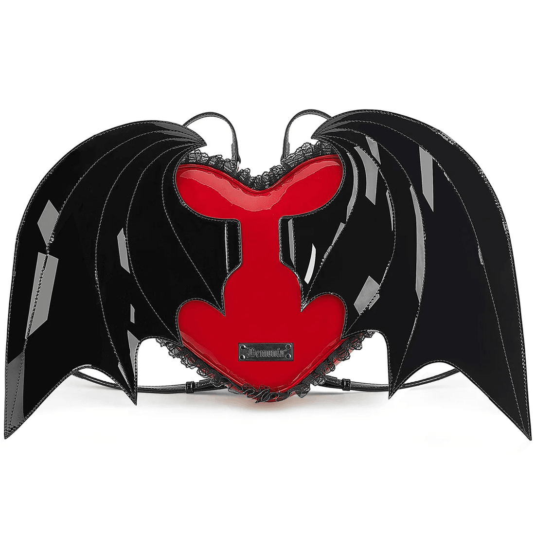 Demonia Cult Demonia Patent Heart Batwing Backpack Black/Red