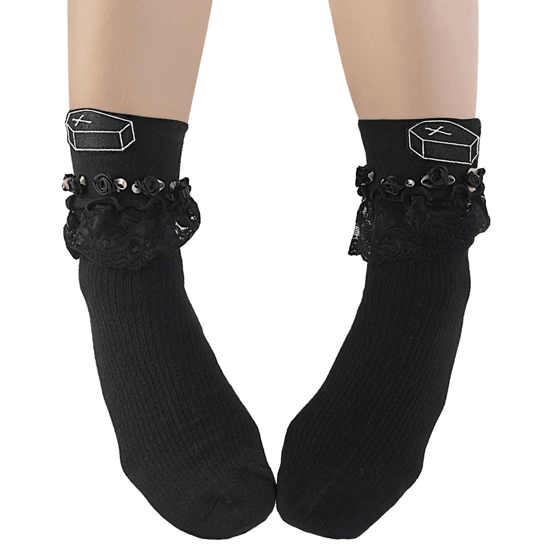 Demonia Cult Ruffle Coffin Socks Black