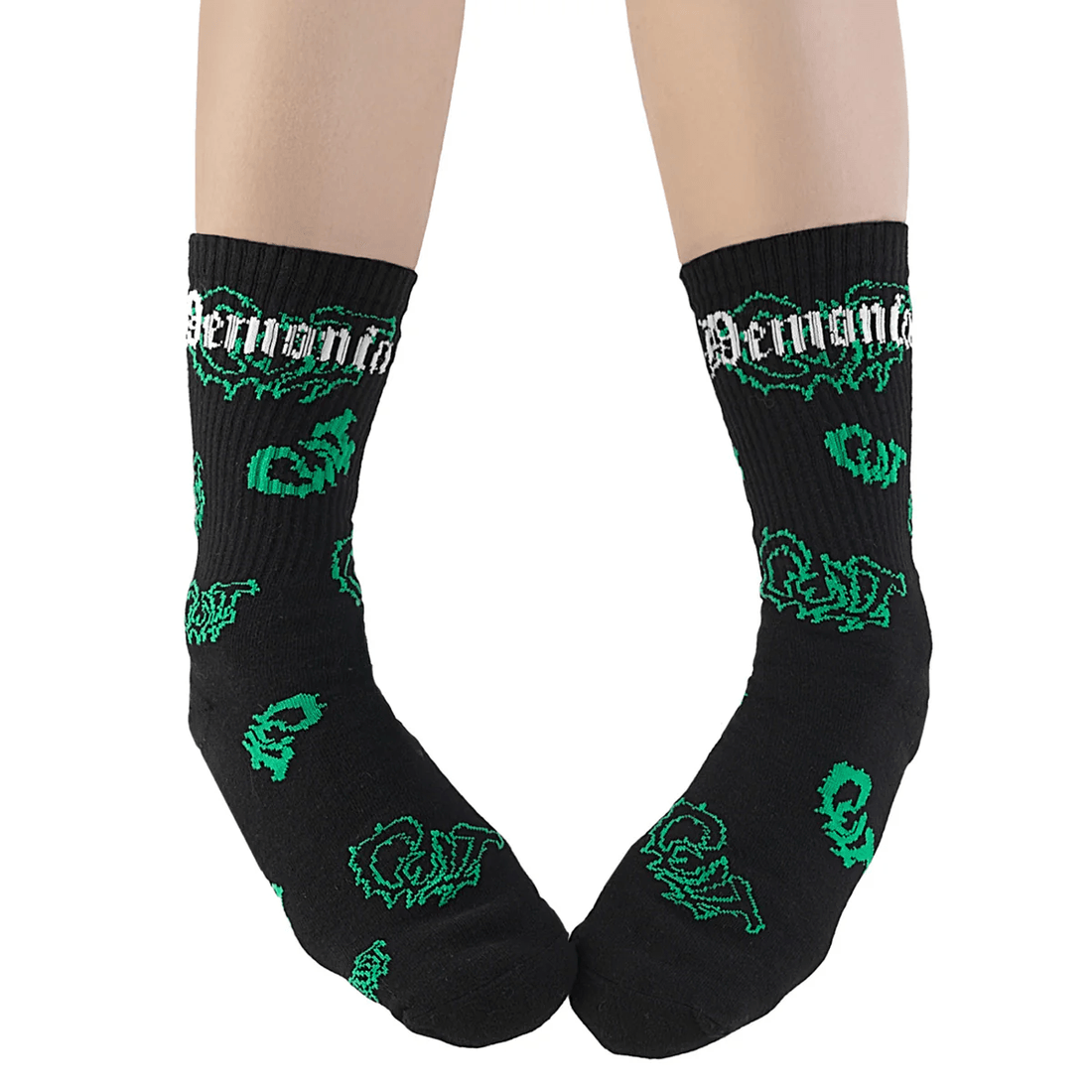Demonia Cult Crew Socks Black/Green
