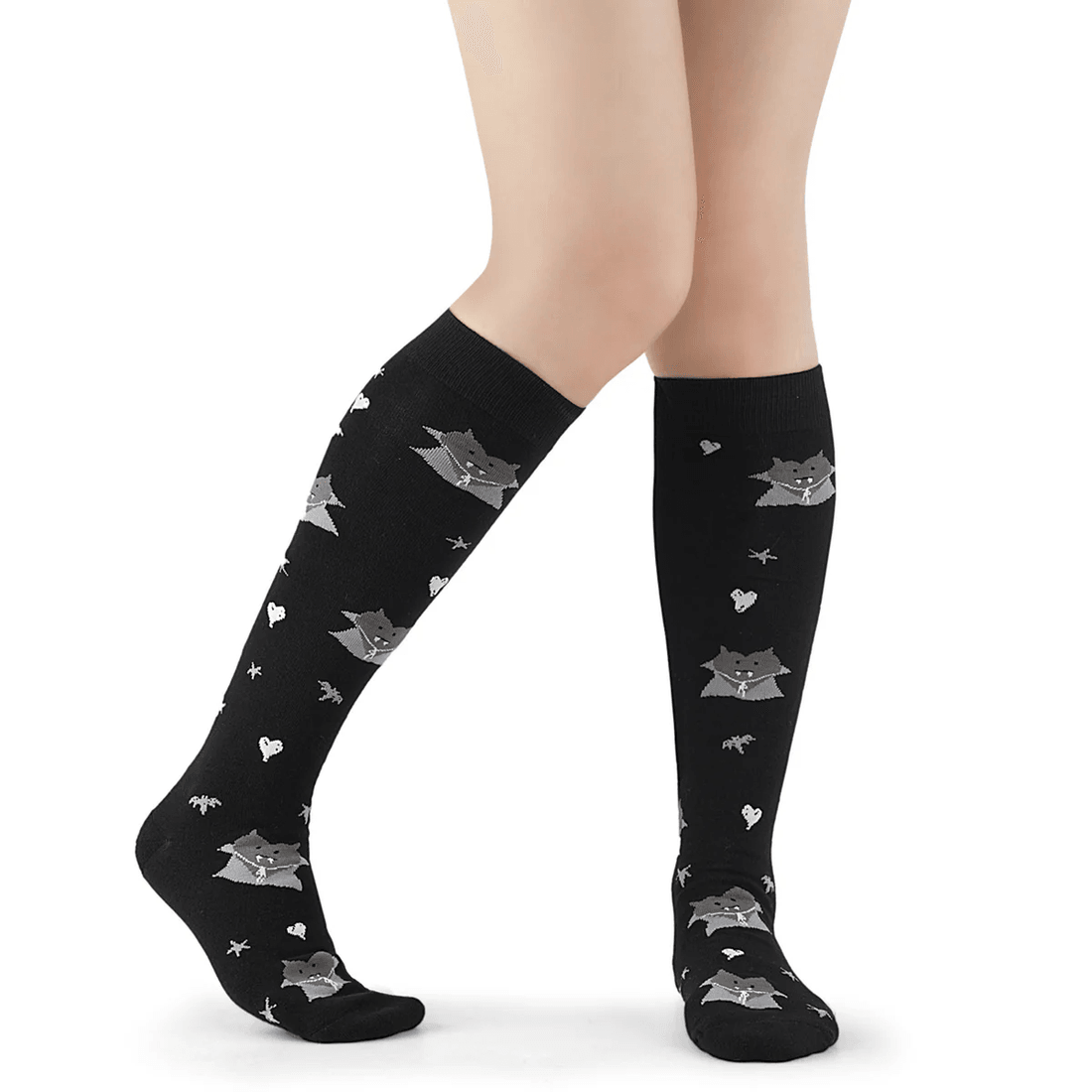 Demonia Cult Vampire Heart Knee High Socks Black