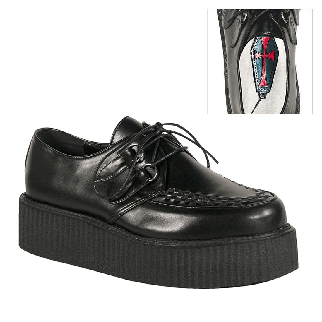 Demonia Cult V-CREEPER-502 Black Vegan Leather