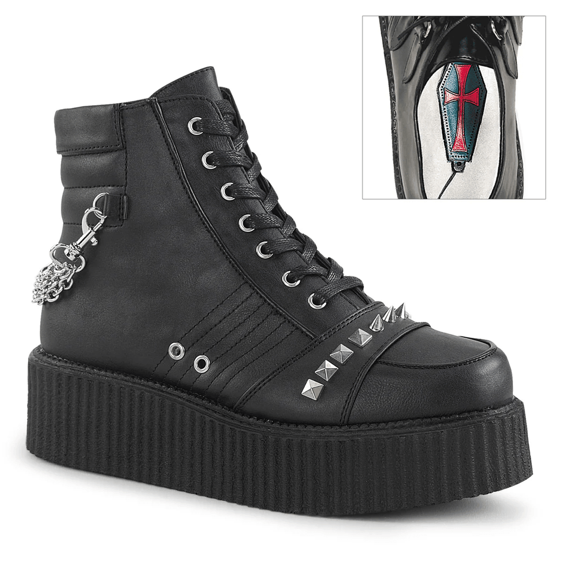 Demonia Cult V-CREEPER-565 Black Vegan Leather