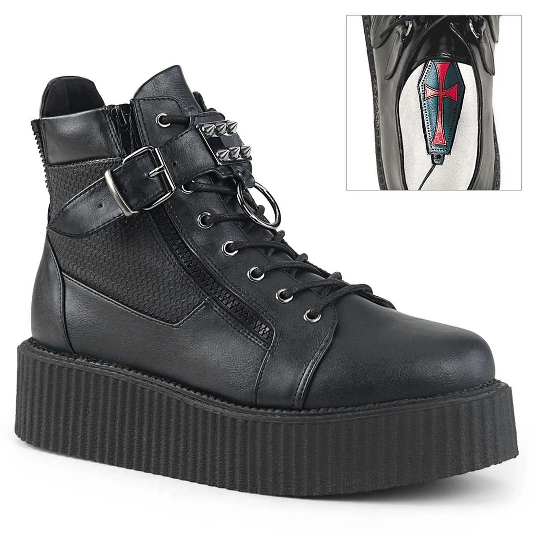 Demonia Cult V-CREEPER-566 Black Vegan Leather
