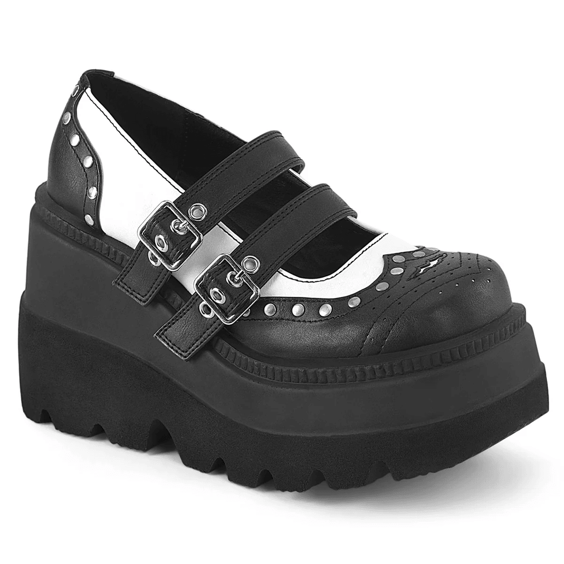 Demonia Cult Shaker-27 Black-White Vegan Leather