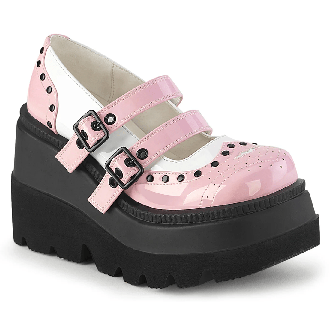 Demonia Cult Shaker-27 Baby Pink-White Patent
