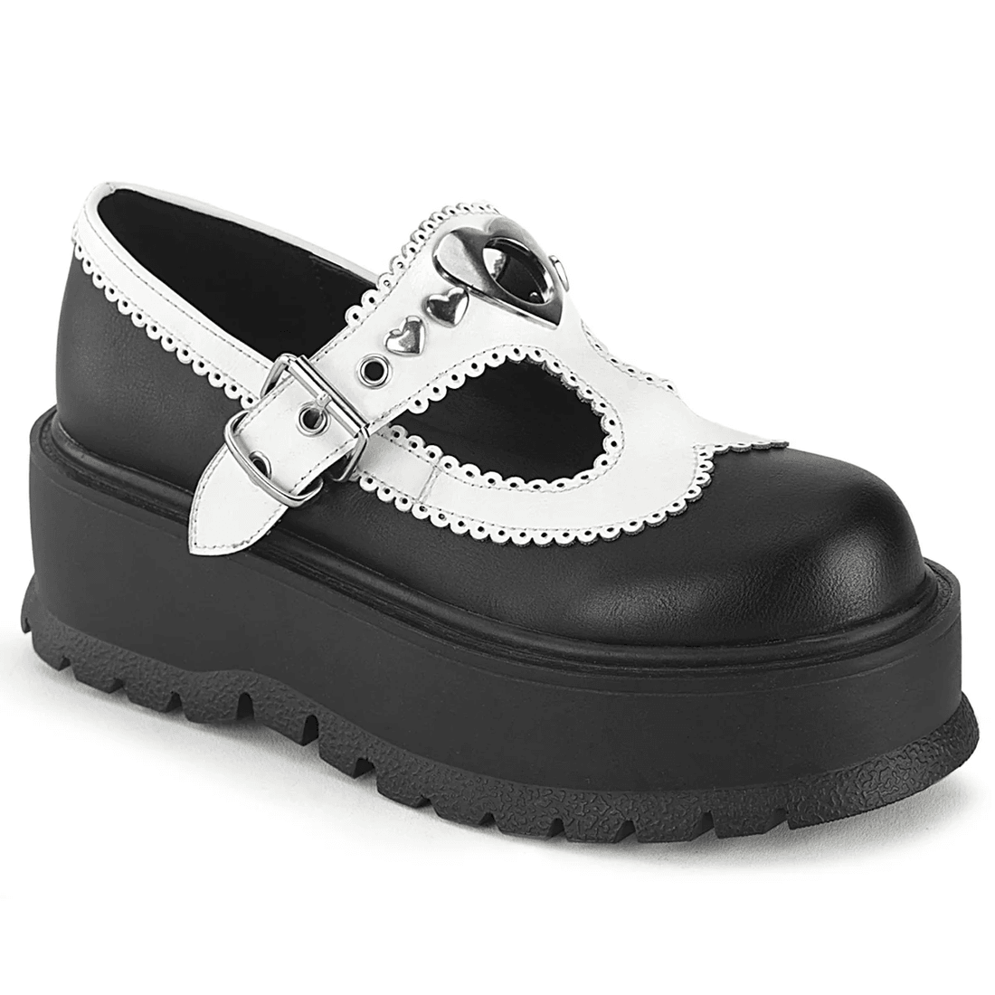 Demonia Cult Slacker-23 Black-White Vegan Leather