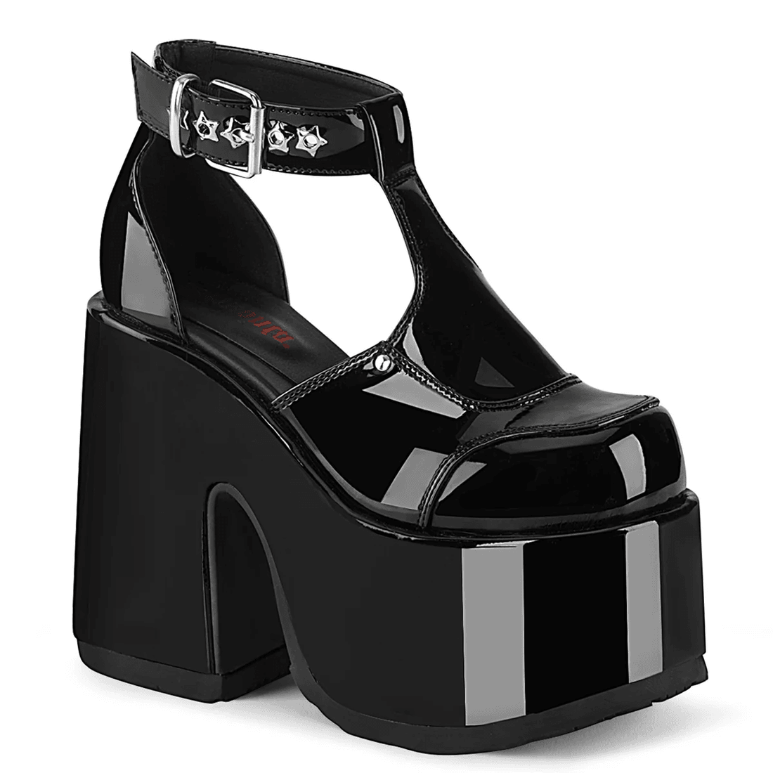 Demonia Cult Camel-103 Black Patent