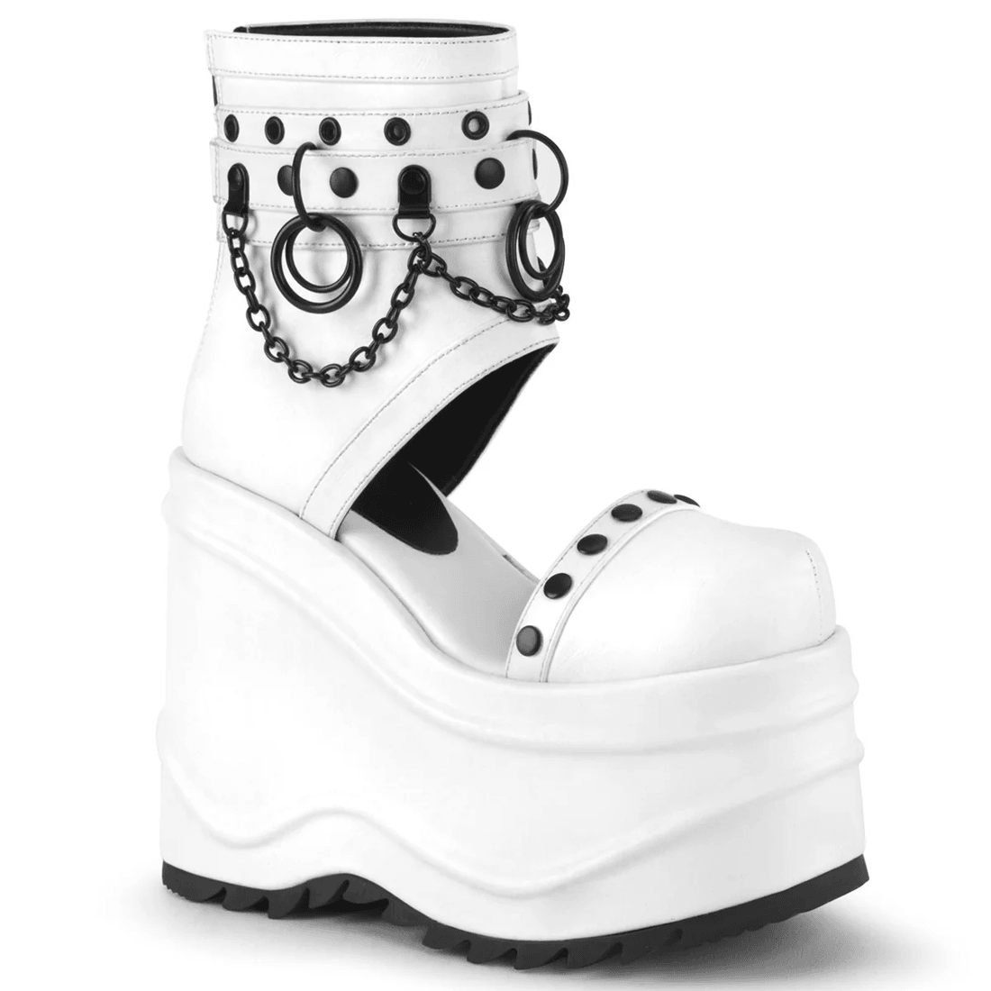 Demonia Cult Wave-22 White Vegan Leather