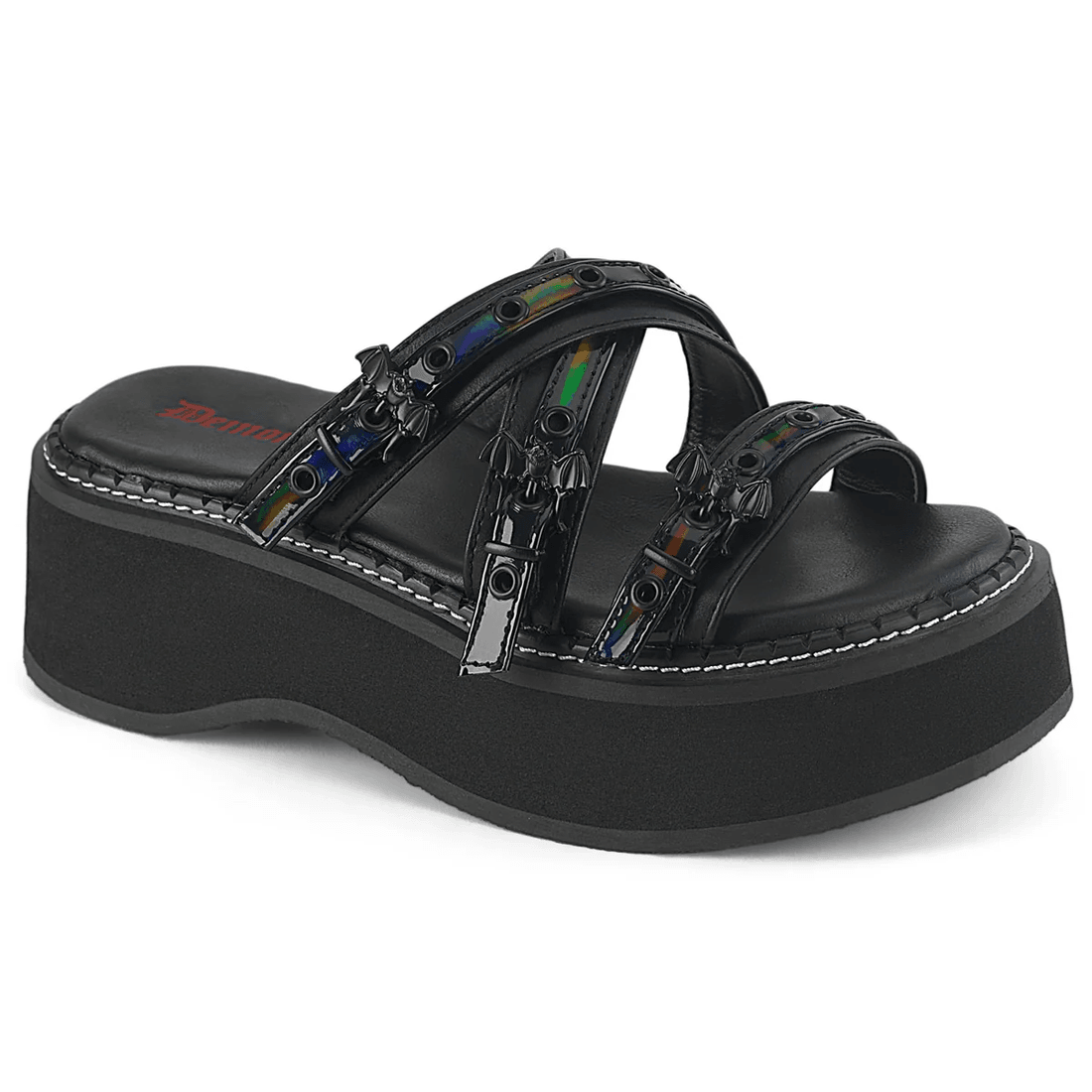 Demonia Cult Emily-07 Black Vegan Leather-Holo Patent