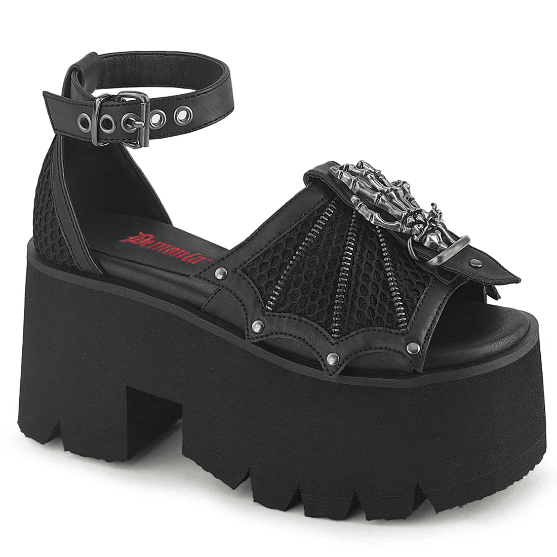 Demonia Cult Ashes-11 Black Vegan Leather-Mesh