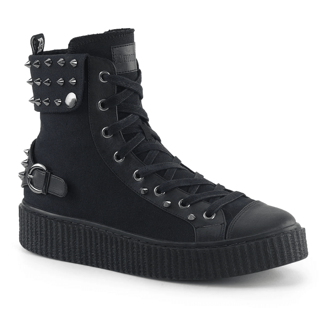 Demonia Cult Sneeker-266 Black Canvas-Vegan Leather