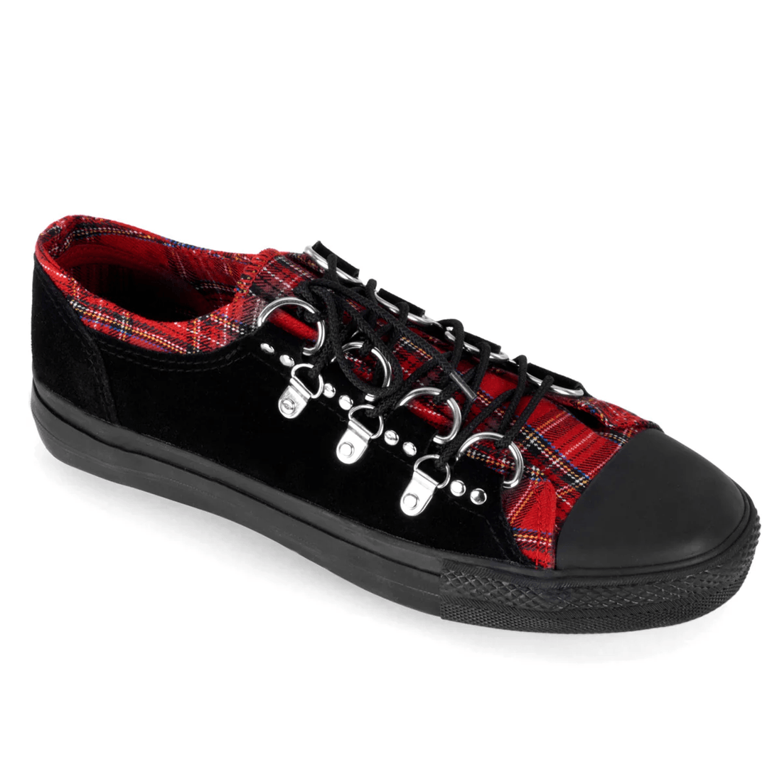 Demonia Cult Deviant-05 Black Suede-Red Plaid