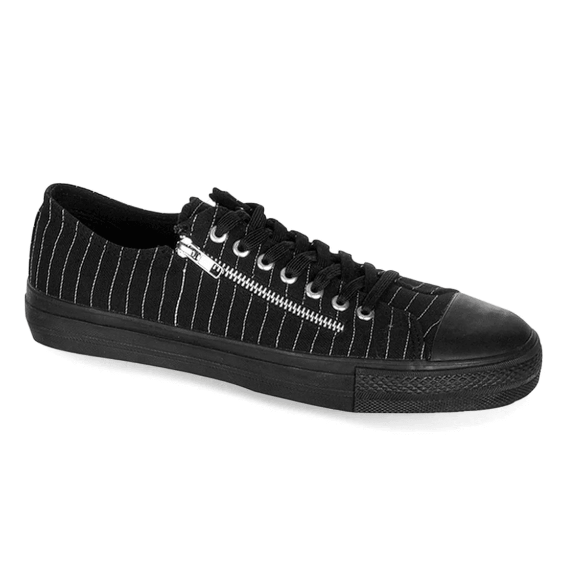 Demonia Cult Deviant-06 Black Canvas-White Pinstripes